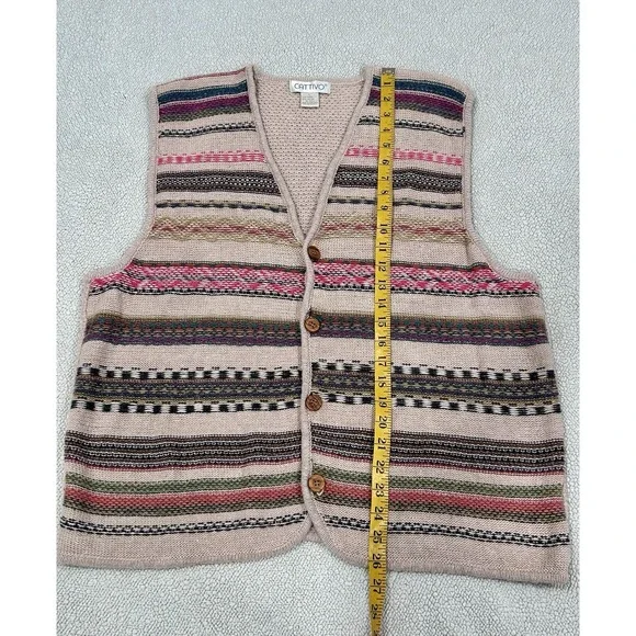 Cattivo Vintage Cotton/Ramie Knit Sweater Vest Grandpa Sweater Cottagecore Large - Picture 4 of 6